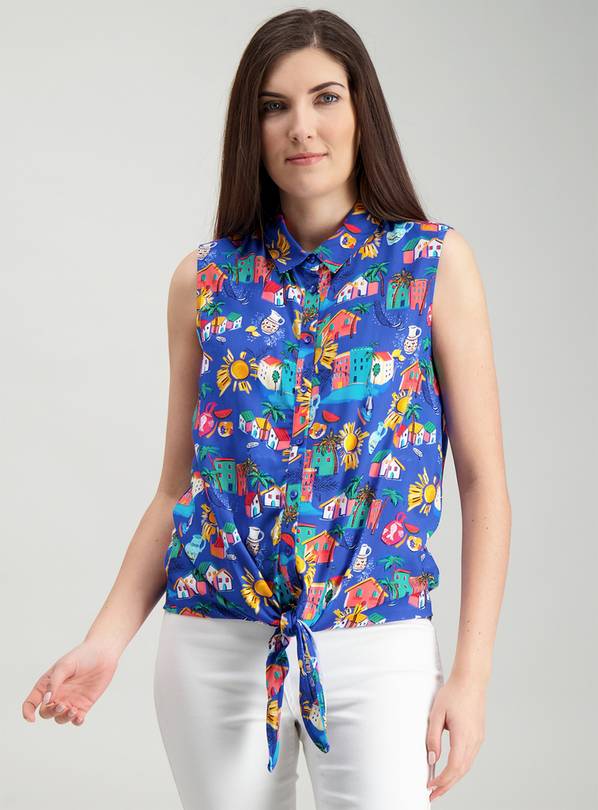 Multicoloured Tie Front Top - 6